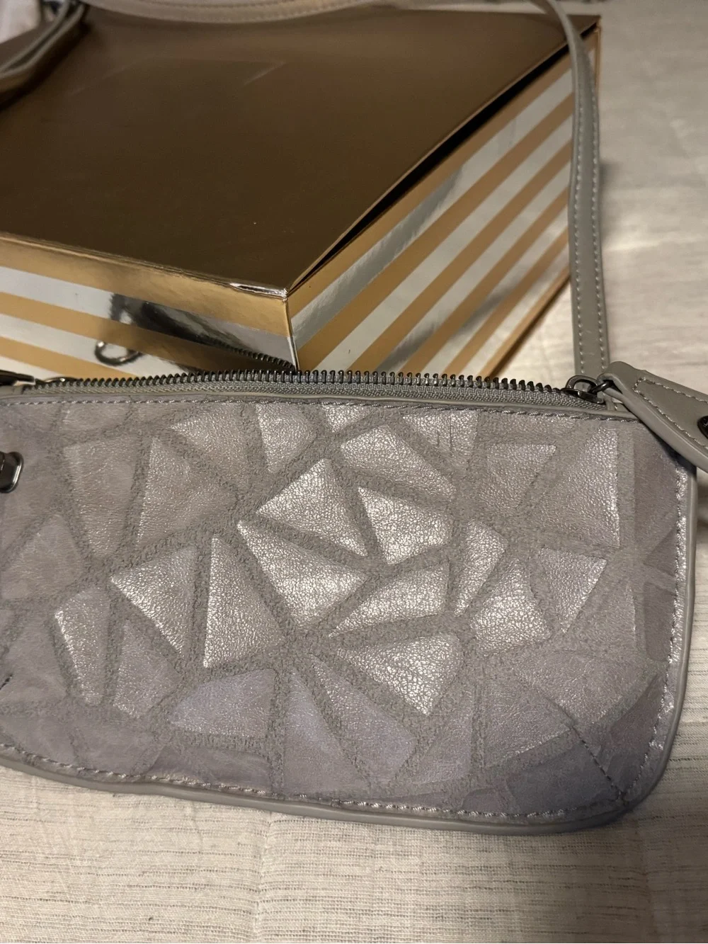 Gray Geometric Suede crossbody/wristlet